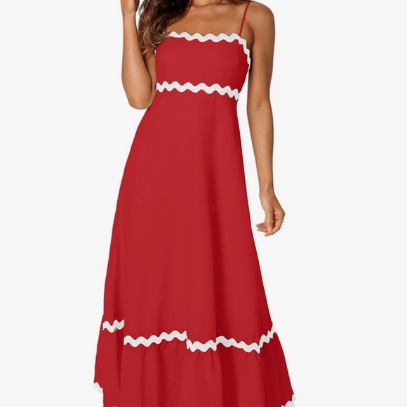 Dresses & Skirts - Chic Red Maxi Dress with White Trim